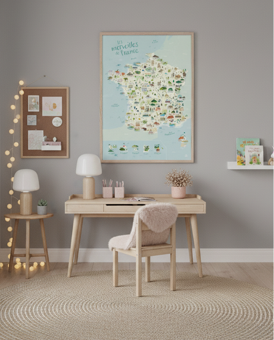 Affiche carte de France - les merveilles de France