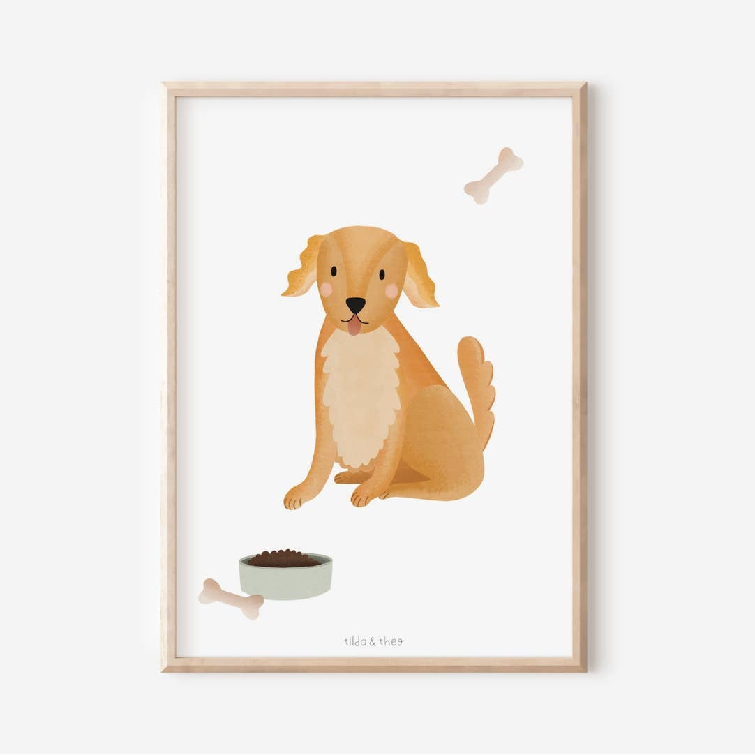 Affiche chien Golden Retriever pour chambre d'enfants Tilda&Theo