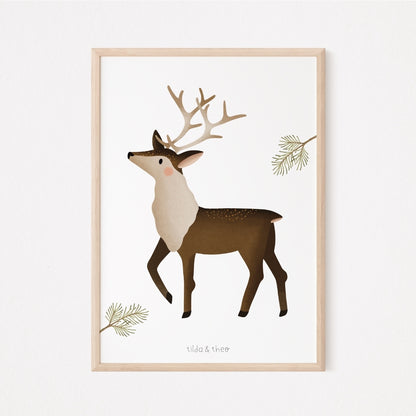 Affiche renne - animaux de la forêt pour enfants Tilda&Theo