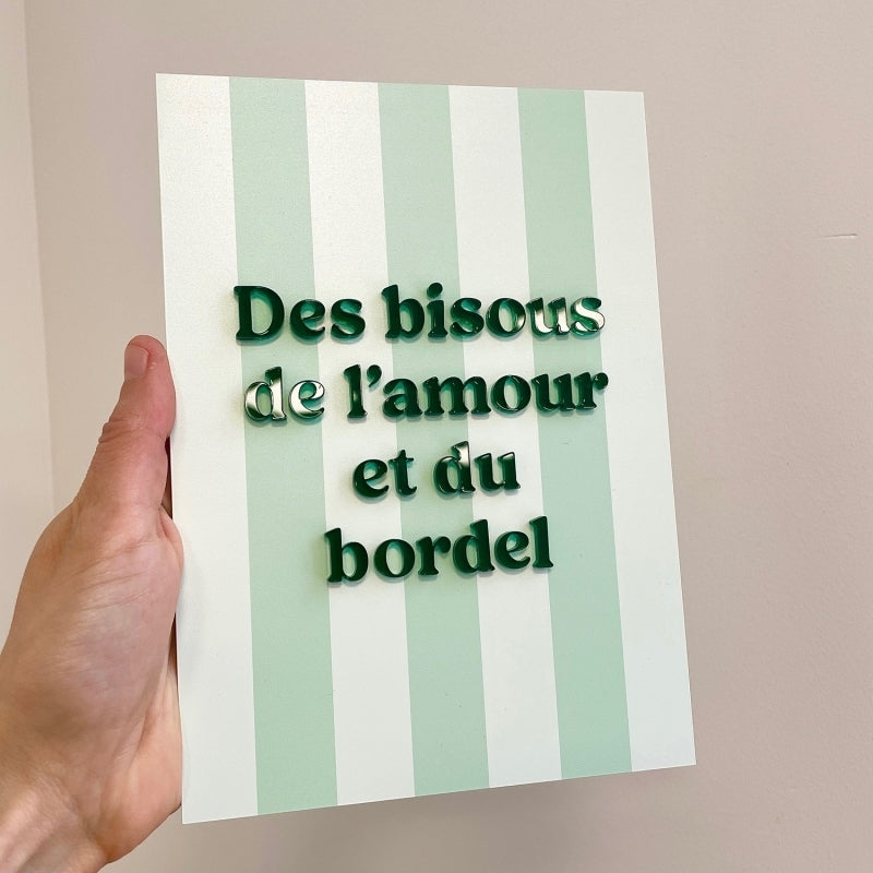 affiche bisous vert rayures