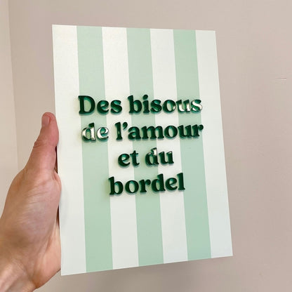 affiche bisous vert rayures