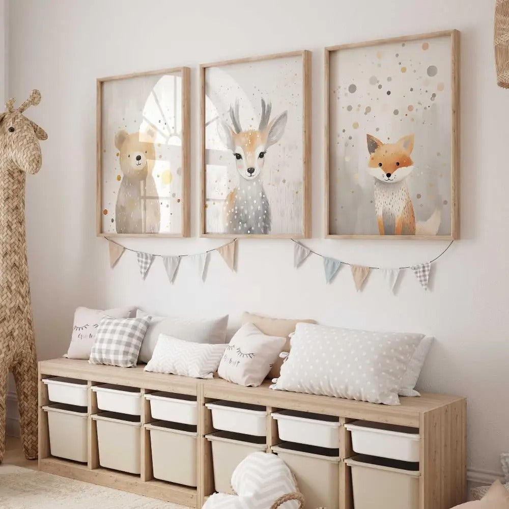 Affiches animaux de la forêt beige, gris