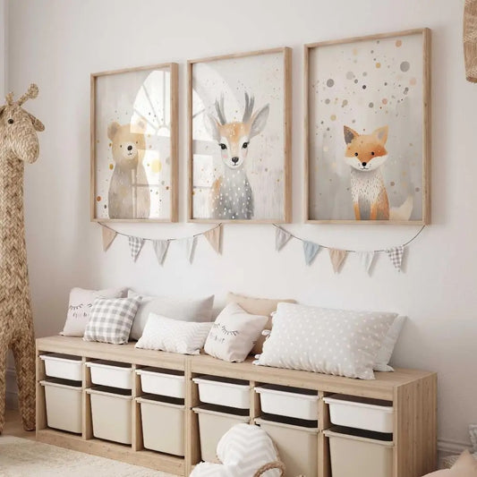 Affiches animaux de la forêt beige, gris
