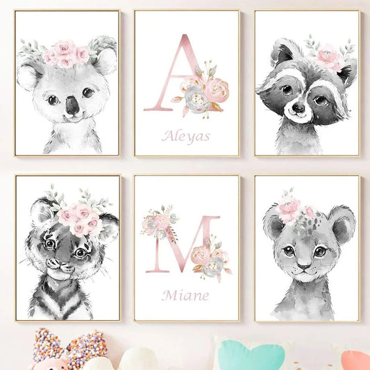 Affiches animaux fille personnalisable