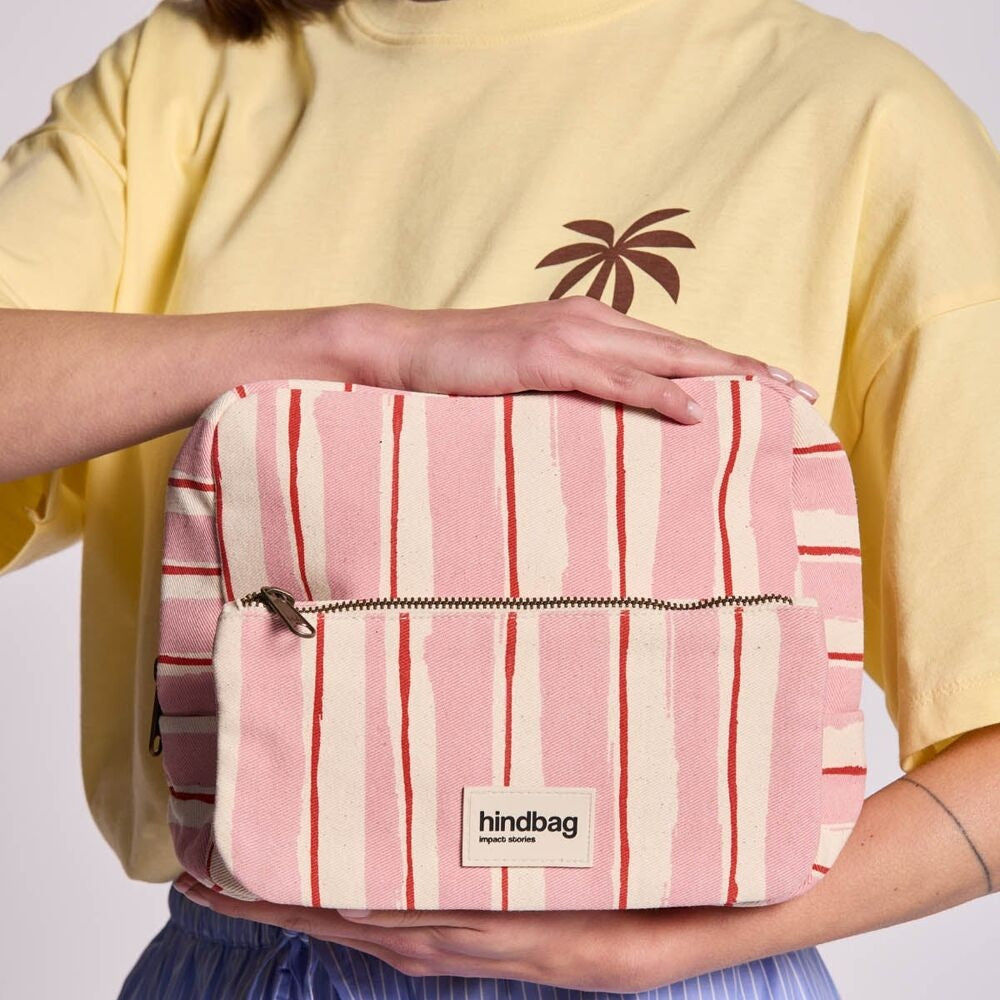 Trousse de toilette XL Alix Rayures Rose et Rouge