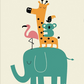 Affiche éléphant, baleine et girafe - Mon alpaga