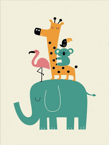 Affiche éléphant, baleine et girafe - Mon alpaga