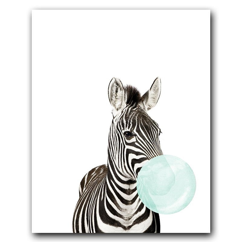 Affiche animaux chewing gum bleu - Mon alpaga