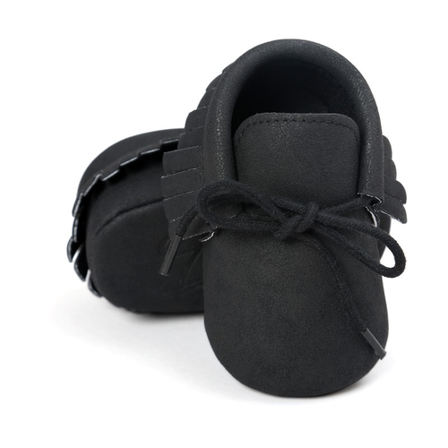 Chaussons à franges bébé noir - Mon alpaga