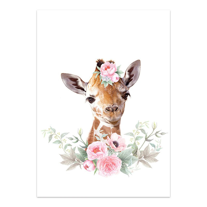 Affiche bébés animaux fleurs - Mon alpaga