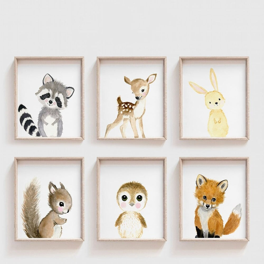 Set d'affiche animaux de la forêt aquarelle- Affiche chambre bébé